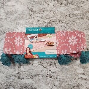 The Pioneer Woman Daisy Geo Table Runner 14 × 90 Peach Teal White NWT